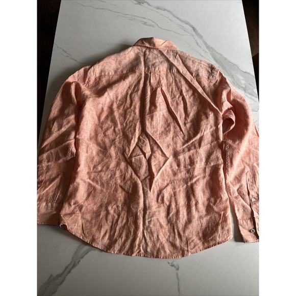 Fynch Hatton Shirt Mens Size Medium 100% Premium Linen Orange Woven Long Sleeve - Picture 14 of 16